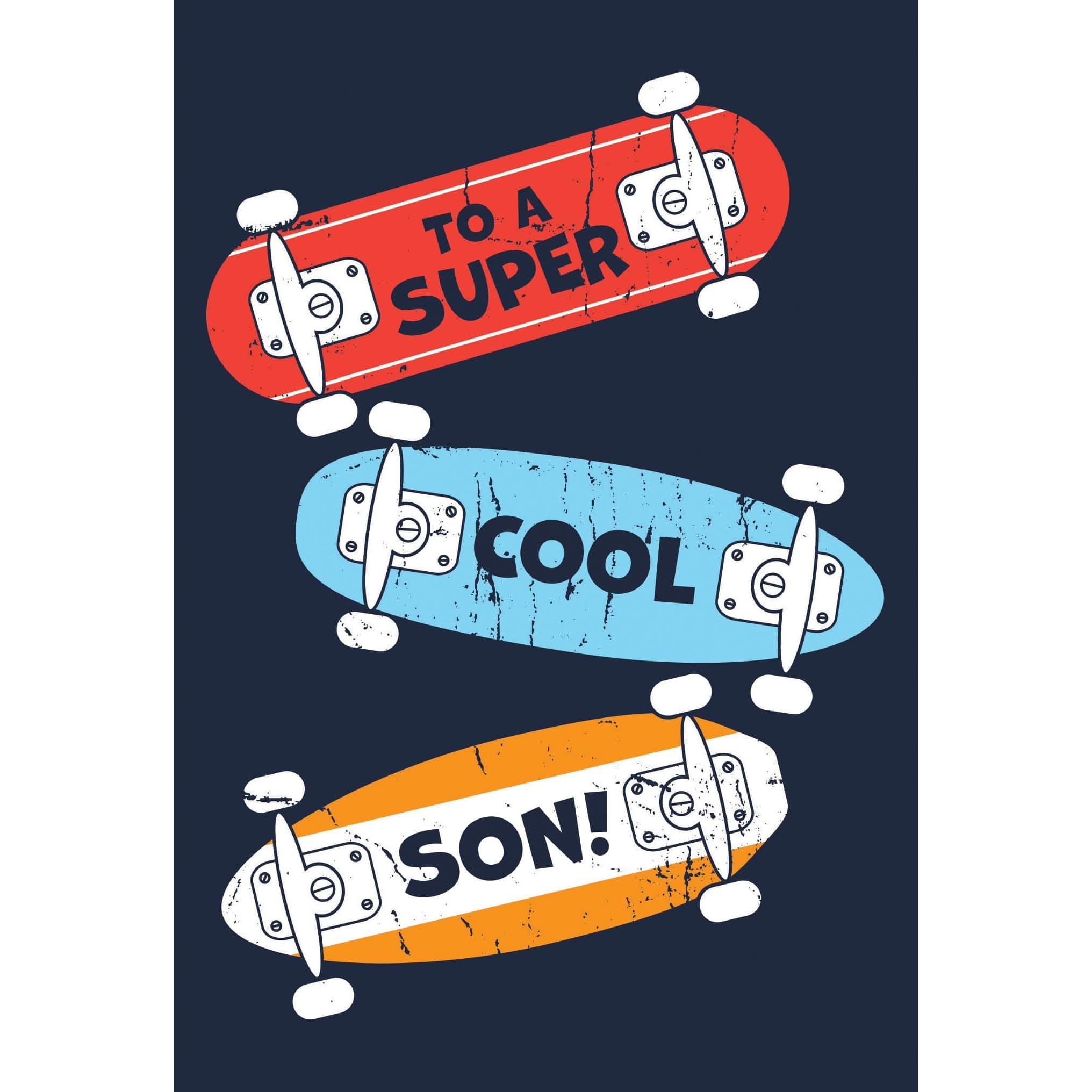 Pictura skateboard-themed birthday card for son, featuring colorful skateboard graphics on an everyday greeting card.